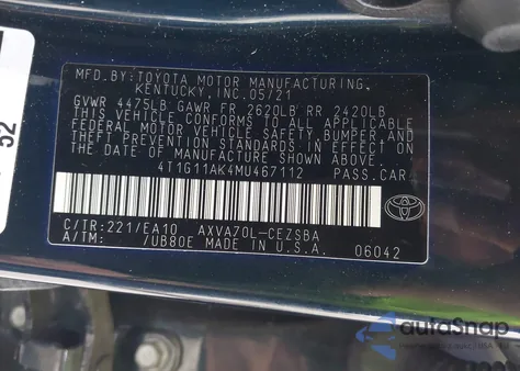 2021 Toyota Camry Se from USA, damaged, VIN 4T1G11AK4MU467112